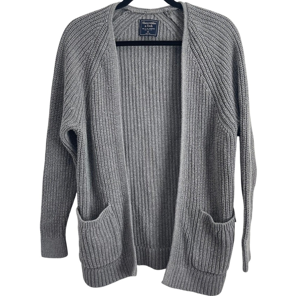 Abercrombie Fitch‎ Grey Cardigan Sweater Ribbed Knit Pocket Size XS Pe-owned